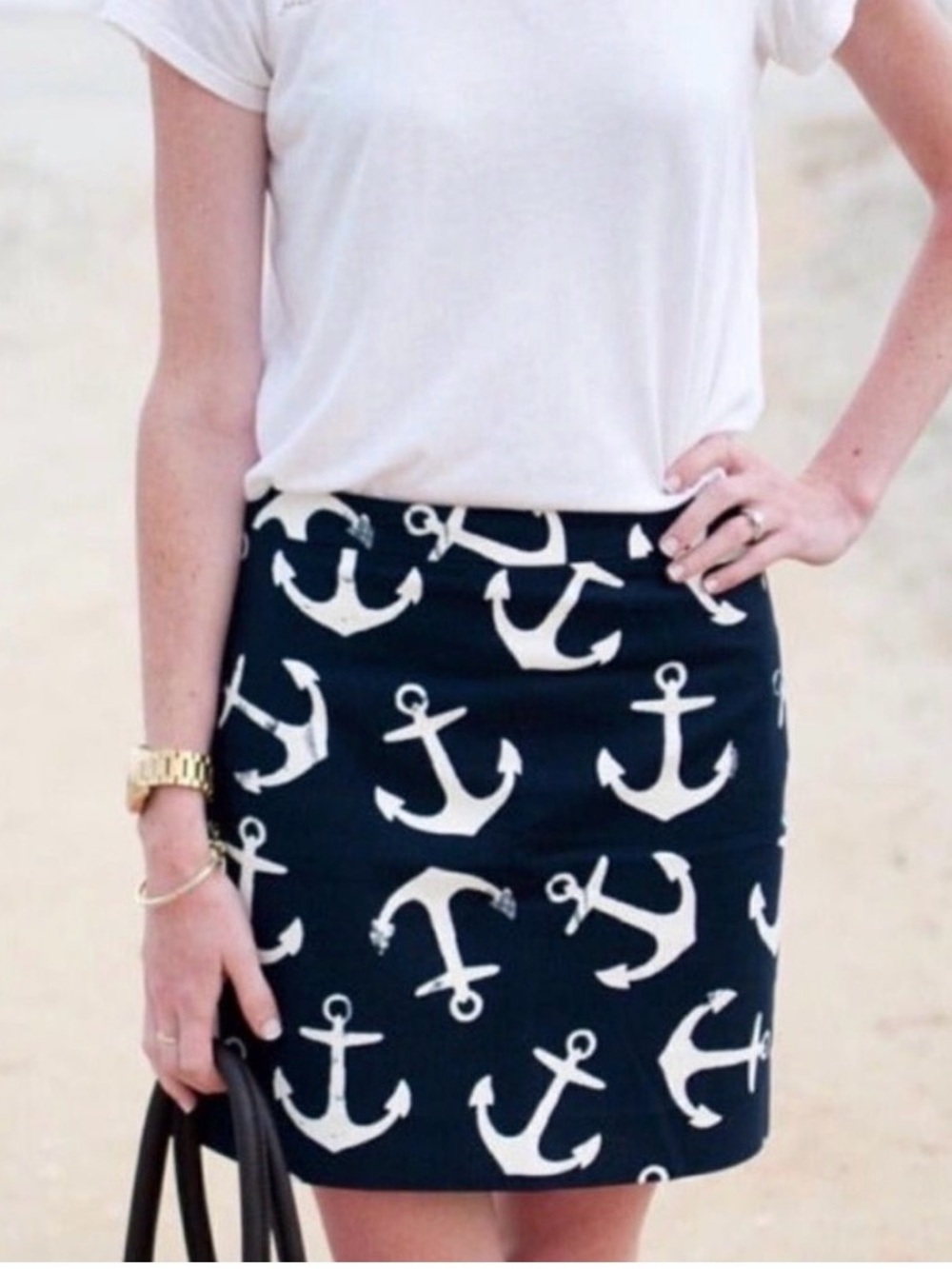 J. Crew Dizzy Anchor nautical navy white anchor skirt sz 6